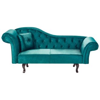 Beliani Beliani - Chaise Longue Retro Tapizado En Terciopelo Verde Esmeralda Acolchado Versi&oacute;n Izquierda Con Coj&iacute;n Lattes Ii