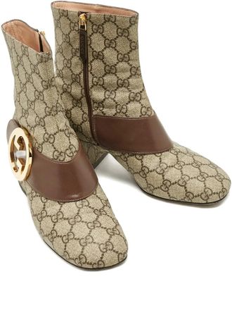 Gucci Blondie GG-logo ankle boots - women - Canvas/Calf Leather/Calf Leather/Calf Leather - 38 - Neutrals