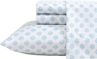 Nautica Coastal Coral Blue Queen Sheet Set