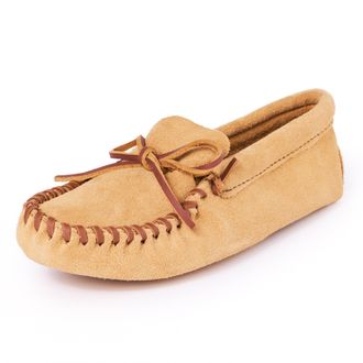 Minnetonka Mens Leather Laced Softsole Leather Laced Softsole Beige Size: 9.5 M US