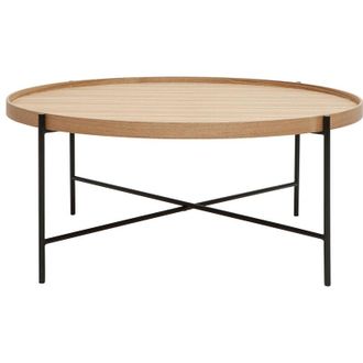 Miliboo Mesa De Centro Redonda De Madera Clara Y Metal Negro 90 Cm Bassy