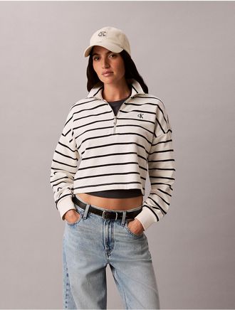 Calvin Klein Jeans Calvin Klein Womens Striped Monogram Terry Cropped Top - White/Natural - XL