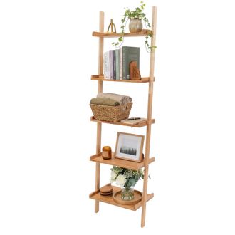 Relaxdays Relaxdays Estanter&iacute;a Escalera Nogal, 5 Baldas, Inclinada Para Pared, Ba&ntilde;o/cocina/sal&oacute;n, 189x56x33 Cm, Natural