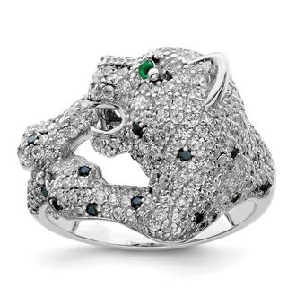 Diamond2Deal Sterling Silver Rhodium-plated Polished Cubic Zirconia Cheetah Ring