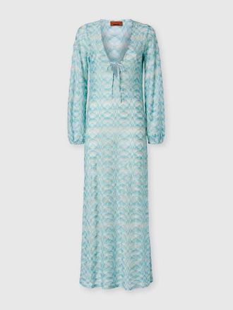 Missoni Long-sleeved Cover-up Dress In Shaded Lam&eacute; Viscose in White & Light Blue at Nordstrom, Size 40 It