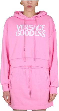Versace Drawstring Hood Front Log - Dames - Hoodies - Roze - M - Hoodies & sweatvesten