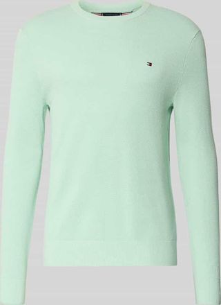 Tommy Hilfiger Regular Fit Strickpullover aus reiner Baumwolle in Mint Melange, Gr&ouml;&szlig;e XXL