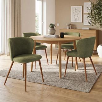 IDMarket Lote De 4 Sillas De Comedor Paulie De Tela De Chenilla Color Caqui Con Patas De Nogal