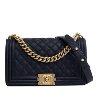 Chanel Tweedehands Oude Medium Gequilt Caviar Boy Flap