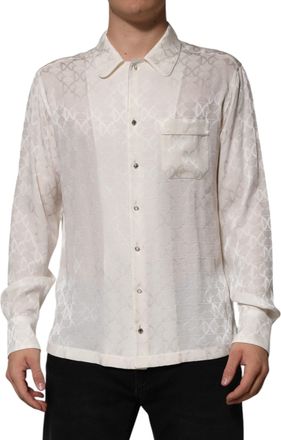 Dolce & Gabbana Mens White Silk Dg Logo Print Long Sleeves Shirt