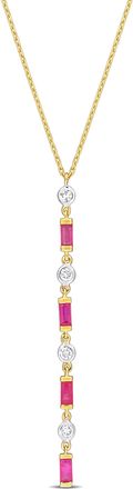 Mimi & Max 1/5ct TDW Diamond & 1/6 TGW Baguette Cut Ruby Lariat Necklace in 10k Yellow Gold- 16.5 in