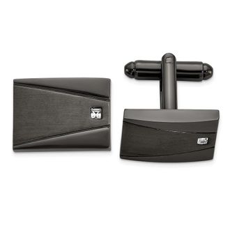 Diamond2Deal Stainless Steel Brushed Gunmetal IP-plated Cubic Zirconia Rectangle Cuff Links