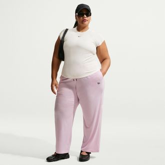 Nike Womens Nike Sportswear Chill Knit Mid-Rise Lightweight Open-Hem Pants (Plus Size) in Pink | IQ8392-663