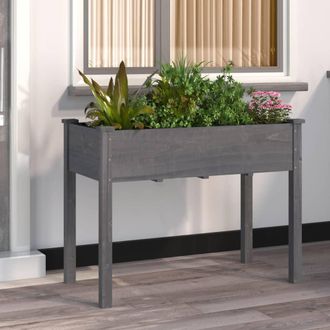 vidaXL Jardinera Con Forro Madera Maciza De Abeto Gris 118x59x76 Cm Vidaxl