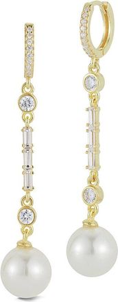 Glaze Jewelry 14K Over Silver 10Mm Pearl Cz Drop Earrings