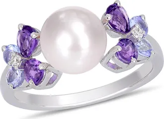 Delmar Sterling Silver Diamond & Assorted Stone 8-8.5mm Freshwater Pearl Ring in Purple at Nordstrom Rack, Size 10