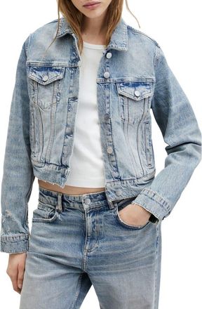 AllSaints Juno Distressed Denim Jacket in Vintage Indigo at Nordstrom Rack, Size 2 Us / 6 Uk