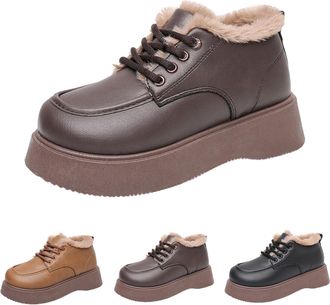 Generic Womens Winter Platform Boots Thick Warm Fleece Lined Boots Ladies Comfortable Insulated Faux Fur Booties Outdoor Waterproof Anti-Slip Lace-Up Moms Sho