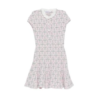 Self Portrait Check Knit Beaded Mini Dress - Dames - Jurken - Roze - Maat: L Katoen