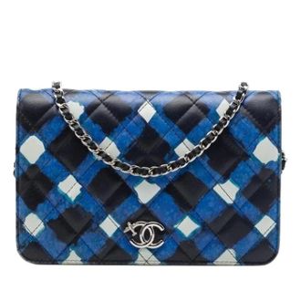 Chanel Pre-owned Quilted Wallet On Chain - Dames - Pre-owned - Blauw - Maat: ONE Size Leer