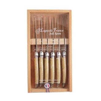 Be Home 6 Piece Steak Knife Set, Platine Pale Horn in Wood Box with Acrylic Lid in Beige at Nordstrom