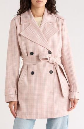 Avec Les Filles Plaid Double Breasted Trench Coat in Blush Plaid at Nordstrom Rack, Size X-Small