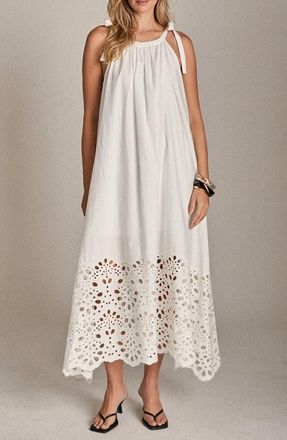 English Factory Eyelet Halterneck Midi Dress in White at Nordstrom, Size X-Small