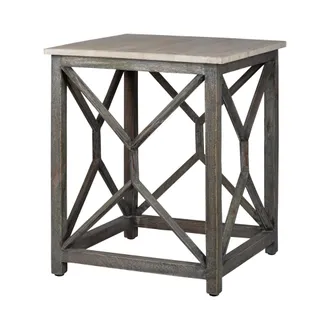 WOMO-DESIGN Womo-design Mesa De Centro Estilo Oriental Florencia 45x45x55 Cm Cuadrada Gris De Mango Macizo Tallado A Mano Dise&ntilde;o Indio Decorativa Mesita Auxiliar 