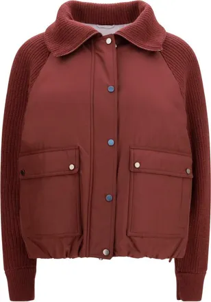 Brunello Cucinelli Maroon Solid Shirt Collar Jacket
