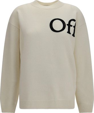 Off-white Womens Crewneck Sweater Bookish Shared Ivory-Black Merino Wool (ovis Aries) Ivory/black