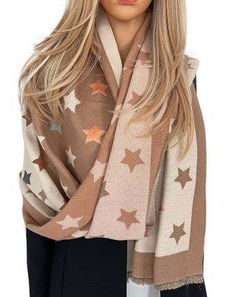 The Accessory Co. Star Blanket Scarf - Reversible Scarf Women Pashmina Shawl, Winter Scarfs Women, Large Wrap, Warm Scarf, Star Print Crinkle Pleated Ladies Scarves Lon