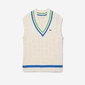 Lacoste Mouwloze geribde tennistrui met V-hals