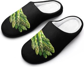 Generic Watercolor Asparagus Slippers Men Winter Warm Cotton Anti-Slip Indoor Slip-Ons House Shoes