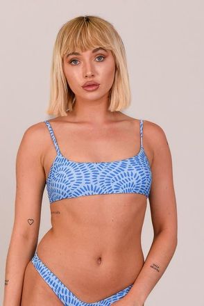 OOSC Moroccan Dream Lace up Crop Bikini Top in Blue at Nordstrom, Size Medium