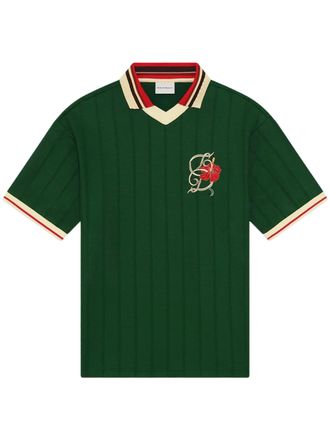 Dr&ocirc;le de Monsieur Short-Sleeved Deep Green Polo Shirt with Hibiscus Embroidery
