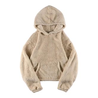 Generic Womens Hoodies Solid Crew Neck Cropped Hooded Sweatshirt Sherpa Lined Plush Teddy Bear Sweater Shirt with Pockets Ladies Autumn Winter Warm Hoodies So