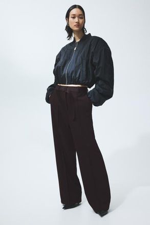 H&M Belted Tailored Trousers in Dark Brown at Nordstrom, Size 16
