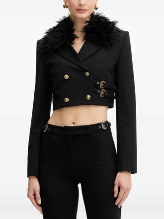 Versace Jeans Couture faux-fur-collar buckle-detailed jacket - women - Viscose/Polyamide/Elastane - 42 - Black