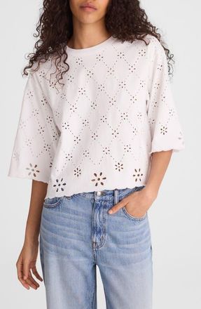 Madewell The Embroidered Boxy Crop Tee in White at Nordstrom, Size X-Large