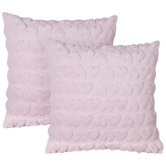 Beliani Beliani - Lote De 2 Cojines Decorativos De Tela De Poli&eacute;ster Con Forma De Coraz&oacute;n Rosa 45 X 45 Cm Astrantia