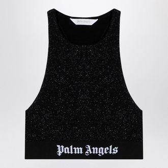 Palm Angels Black Lurex Top In Viscose Blend