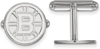 Diamond2Deal Sterling Silver Rhodium-plated Boston Bruins Cuff Links