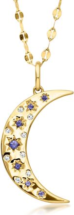 Ross-Simons Mother-Of-Pearl,. Iolite and. White Topaz Reversible Moon Pendant Necklace in 18kt Gold Over Sterling