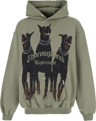 Represent Green Hoodie With Fixed Hood And Maxi Print On The Front In Cotton Man
