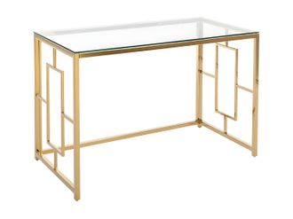 Pascal Morabito Escritorio de cristal templado y acero - Dorado y transparente - CLOTILDE de Pascal Morabito