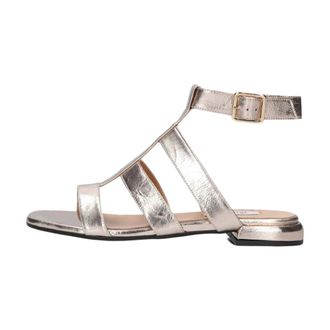 Notre-V Schoenen, Dames, Geel, 38 EU, Leer, Platte sandalen