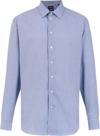 Emporio Armani Overhemden, Heren, Blauw, 3Xl, Leer, Effen Overhemd met Knoopsluiting