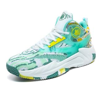 Generic Unisex Basketball Shoes High Cut Lightweight Wear-Resistant Breathable Outdoor Sports Running Walking Shoes(White Green,4.5 UK)