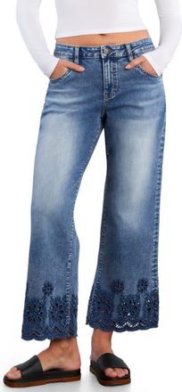 Wash Lab Denim Eyelet Ankle Wide Leg Jeans in Relaxed Blue at Nordstrom, Size 29