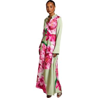 Coast Petite Placement Print Wrap Front Gown in Sage at Nordstrom, Size 0P